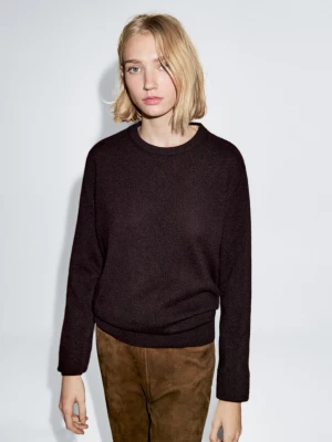 Dzianinowy Sweter Ze 100% Kaszmiru Z Okrągłym Dekoltem - Bordowy - - Massimo Dutti - Kobieta