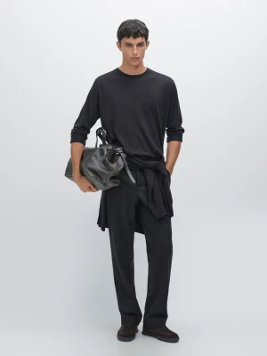 Dzianinowy Sweter Ze 100% Kaszmiru Z Okrągłym Dekoltem - Granatowy - - Massimo Dutti - Mężczyzna