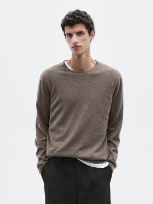 Dzianinowy Kaszmirowy Sweter Z Okrągłym Dekoltem − Limited - Norkowy - - Massimo Dutti - Mężczyzna