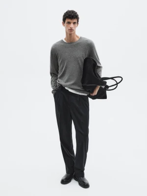 Dzianinowy Kaszmirowy Sweter Z Okrągłym Dekoltem − Limited - Szary Antracytowy - - Massimo Dutti - Mężczyzna