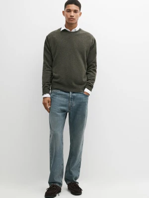 Dzianinowy Sweter Ze 100% Kaszmiru Z Okrągłym Dekoltem - Średni Khaki - Massimo Dutti - Male