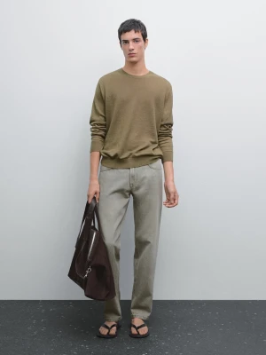 Dzianinowy Sweter Ze 100% Lnu - Khaki - - Massimo Dutti - Mężczyzna