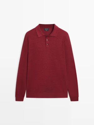 Zdjęcie produktu Dzianinowy Sweter Ze 100% Lnu Z Kołnierzykiem Polo - Winny - - Massimo Dutti - Mężczyzna