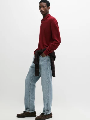 Zdjęcie produktu Dzianinowy Sweter Ze 100% Lnu Z Kołnierzykiem Polo - Winny - - Massimo Dutti - Mężczyzna
