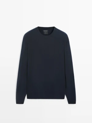 Dzianinowy Sweter Ze 100% Wełny - Granatowy - - Massimo Dutti - Mężczyzna