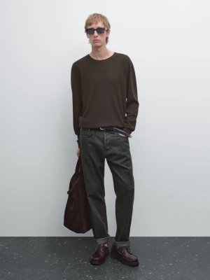 Dzianinowy Sweter Ze 100% Wełny Merynosów - Brązowy - - Massimo Dutti - Mężczyzna