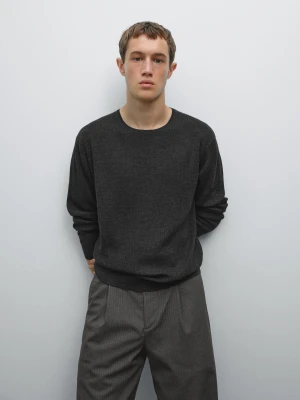 Dzianinowy Sweter Ze 100% Wełny Merynosów - Brudnoszary - - Massimo Dutti - Mężczyzna