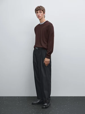 Dzianinowy Sweter Ze 100% Wełny Merynosów - Czerwone Wino - - Massimo Dutti - Mężczyzna