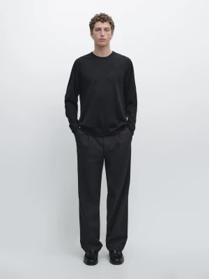 Zdjęcie produktu Dzianinowy Sweter Ze 100% Wełny Merynosów - Granatowy - - Massimo Dutti - Mężczyzna
