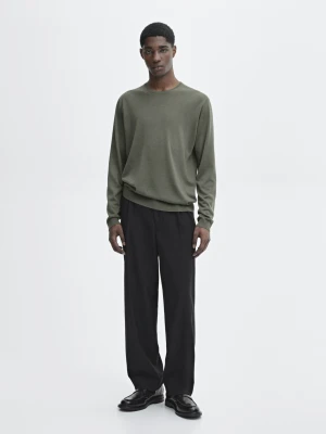 Dzianinowy Sweter Ze 100% Wełny Merynosów - Szarawozielony - - Massimo Dutti - Mężczyzna