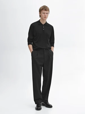 Dzianinowy Sweter Ze 100% Wełny Merynosów Z Kołnierzykiem Polo - Czarny - - Massimo Dutti - Mężczyzna