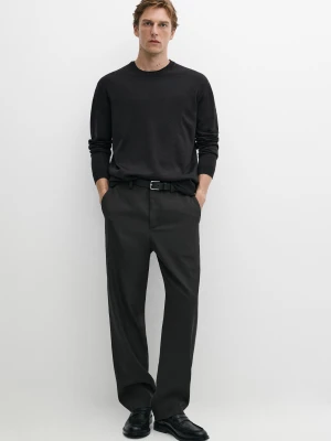 Dzianinowy Sweter Ze 100% Wełny Merynosów Z Okrągłym Dekoltem - Szarawozielony - Massimo Dutti - Male