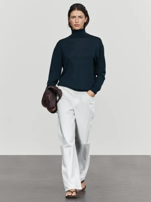 Dzianinowy Sweter Ze 100% Wełny Z Golfem - Niebieski - Massimo Dutti - Female