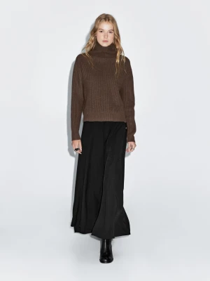 Dzianinowy Sweter Ze 100% Wełny Z Golfem - Szarobrązowy - - Massimo Dutti - Kobieta