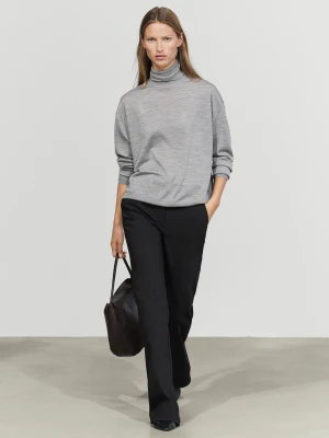 Dzianinowy Sweter Ze 100% Wełny Z Golfem - Szary - Massimo Dutti - Female
