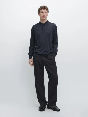 Zdjęcie produktu Dzianinowy Sweter Ze 100% Wełny Z Kołnierzykiem Polo - Ciemnomorski - - Massimo Dutti - Mężczyzna