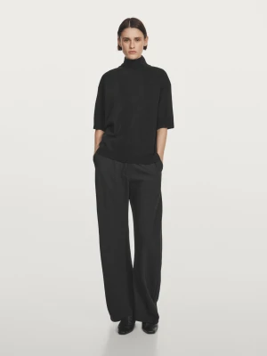 Dzianinowy Sweter Ze 100% Wełny Z Krótkim Rękawem - Czarny - - Massimo Dutti - Kobieta