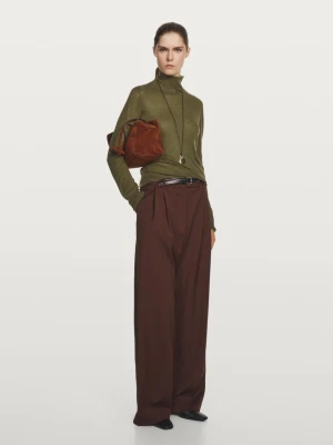 Dzianinowy Sweter Z Półgolfem Ze 100% Wełny − Studio - Zieleń Mchu - - Massimo Dutti - Kobieta