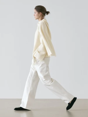 Dzianinowy Sweter Ze 100% Wełny Z Szalikiem - Biały Złamany - - Massimo Dutti - Kobieta