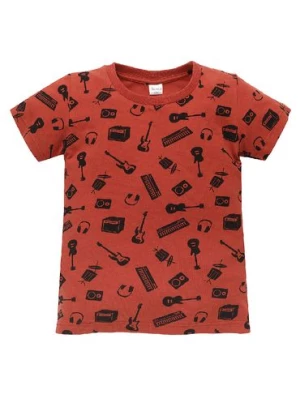 Dzianinowy t-shirt chłopięcy Let's rock czerwony Pinokio