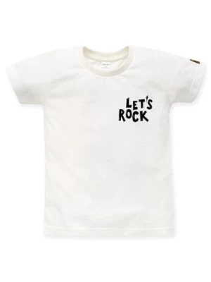 Dzianinowy t-shirt chłopięcy Let's rock ecru Pinokio