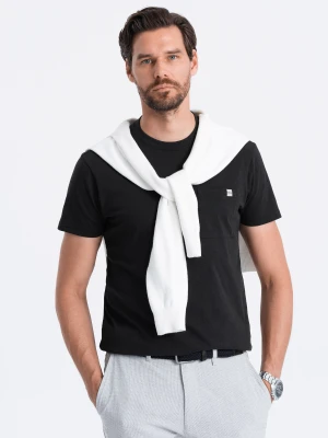 Zdjęcie produktu Dzianinowy T-shirt męski z naszytą kieszonką - czarny V5 Ombre Clothing