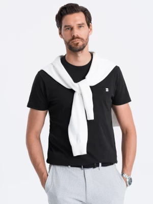 Dzianinowy T-shirt męski z naszytą kieszonką - czarny V5 S1621
 -                                    M Ombre