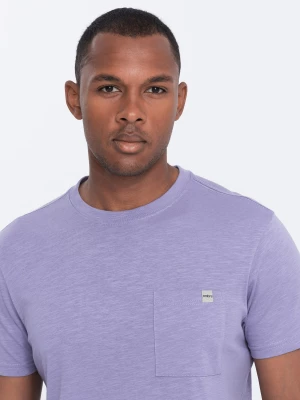 Dzianinowy T-shirt męski z naszytą kieszonką - fioletowy V1 S1621
 -                                    L