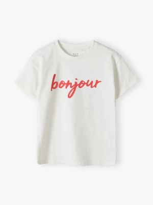 Dzianinowy t-shirt z napisem Bonjour - Limited Edition