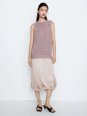 Dzianinowy Top Halter Z Jedwabiem – Studio - Śliwkowy - Massimo Dutti - Female