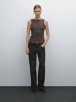 Dzianinowy Top-Kamizelka Z Listwą Guzikową - Brązowy - - Massimo Dutti - Kobieta