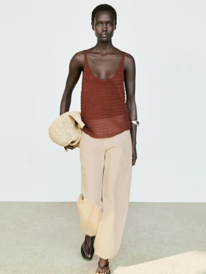 Dzianinowy Top Na Ramiączkach O Strukturalnym Splocie - Ceglany - Massimo Dutti - Female
