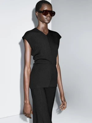 Dzianinowy Top Z Dekoltem W Serek - Czarny - - Massimo Dutti - Kobieta