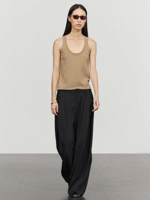 Dzianinowy Top Z Domieszką Wełny I Okrągłym Dekoltem - Zielonkawy - Massimo Dutti - Female