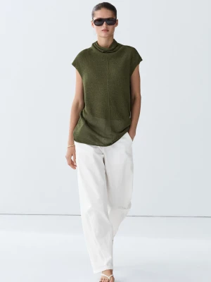 Dzianinowy Top Z Drapowanym Golfem - Zielony - Massimo Dutti - Female