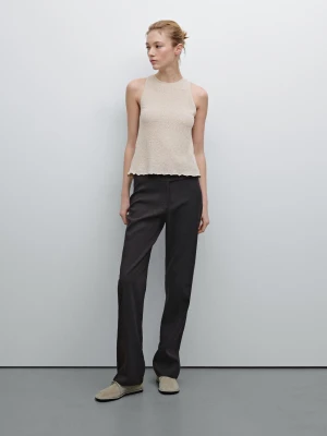 Dzianinowy Top Z Fakturą I Dekoltem Halter - Popielaty - - Massimo Dutti - Kobieta