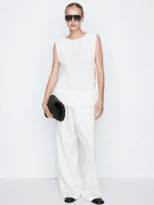 Dzianinowy Top Z Frędzlami – Studio - Biały - Massimo Dutti - Female