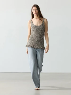 Dzianinowy Top Z Frędzlami, Total Look - Czarny - - Massimo Dutti - Kobieta