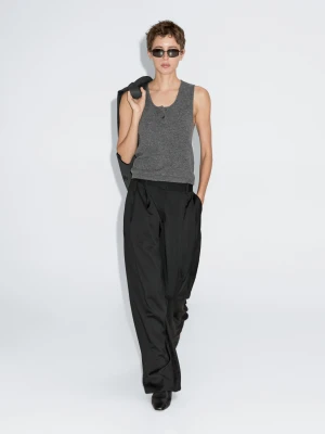 Dzianinowy Top Z Guzikami - Szary Melanżowy - - Massimo Dutti - Kobieta
