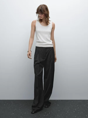 Dzianinowy Top Z Mieszanki Bawełny - Śnieżnobiały - - Massimo Dutti - Kobieta