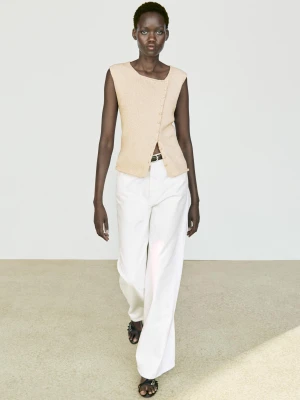 Dzianinowy Top Z Mieszanki Bawełny Z Guzikami - Surowy - Massimo Dutti - Female