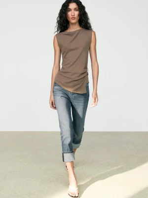 Dzianinowy Top Ze 100% Bawełny - Szarobrązowy - Massimo Dutti - Female