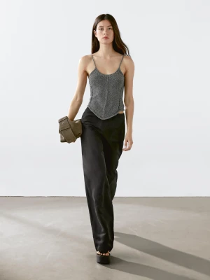 Dzianinowy Top Ze 100% Bawełny - Szary Antracytowy - - Massimo Dutti - Kobieta