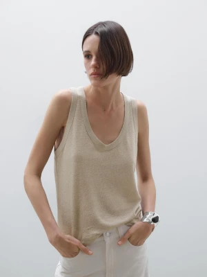 Dzianinowy Top Ze 100% Lnu Z Dekoltem W Serek - Jasnozielony - - Massimo Dutti - Kobieta