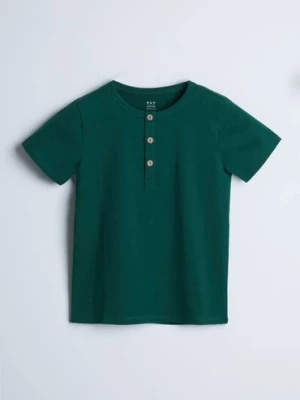 Dzianinowy zielony t-shirt z guziczkami - unisex - Limited Edition