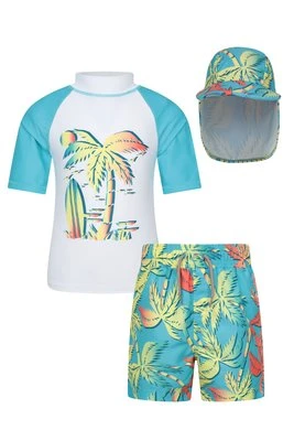 Rash Vest zestaw UV na plażę dla dzieci koszulka, spodenki i czapka do pływania - Blue Mountain Warehouse