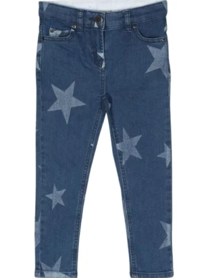 Dziecięce wąskie jeansy z ciemnego niebieskiego denimu z nadrukiem gwiazd Stella McCartney