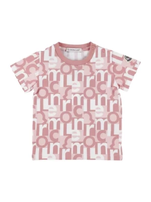 Dziecięcy różowy t-shirt z nadrukiem logo Moncler