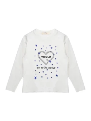 Dziecięcy T-shirt z Długim Rękawem i Brokatowymi Gwiazdami ViCOLO