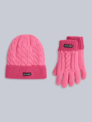 Dziecięcy zestaw czapka i rękawiczki z futrzaną podszewką - Pink Animal